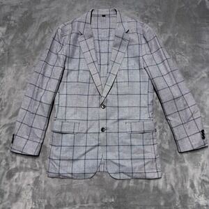 J Crew Plaid Jacket Mens 44L Moon Wool Cotton Unsturctured Windowpane Sport Coat